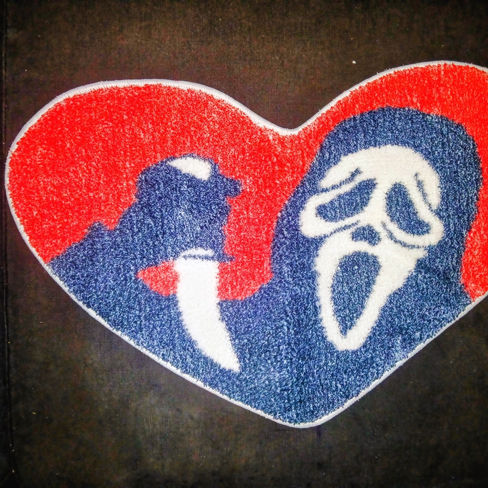 Heart-Shaped Art Rug with Red and Blue Design